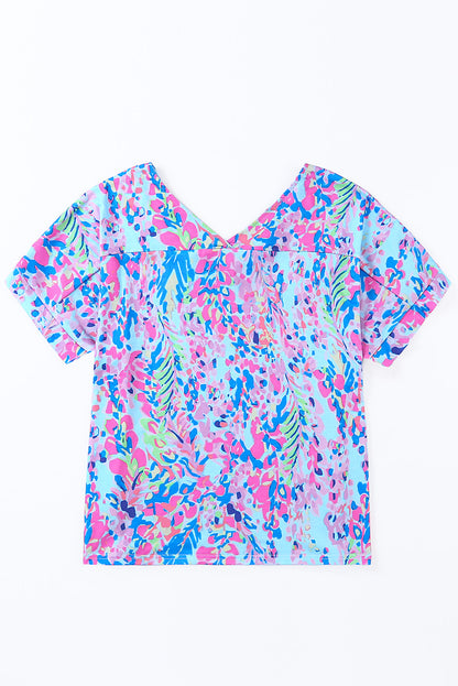 Loose Painted Floral Tee | Sky Blue