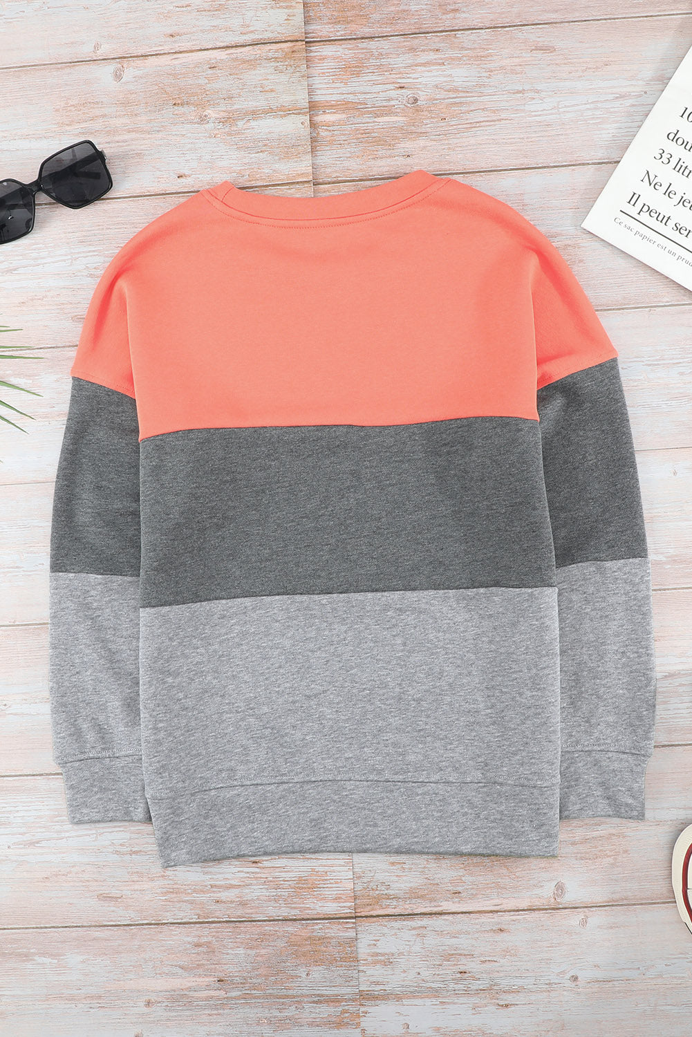 Colourblock  Contrast Stitching Sweatshirt With Slits | Gray