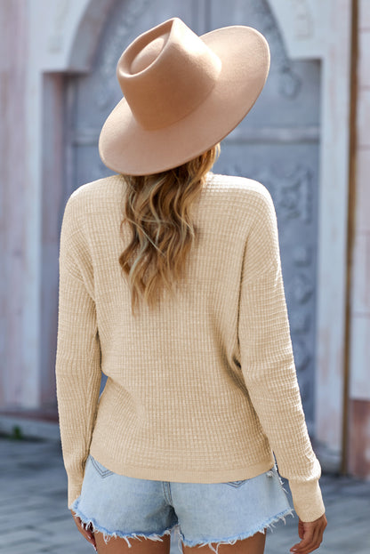 Wrap V Neck Waffle Sweater | Apricot