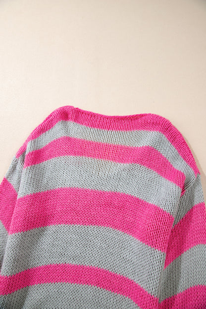 Striped Colourblock Knit V Neck Loose Fit Sweater | Rose