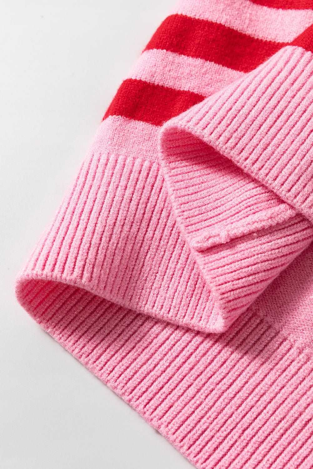 Bubble Sleeve Drop Shoulder Ribbed Trim Sweater | Pink Stripe