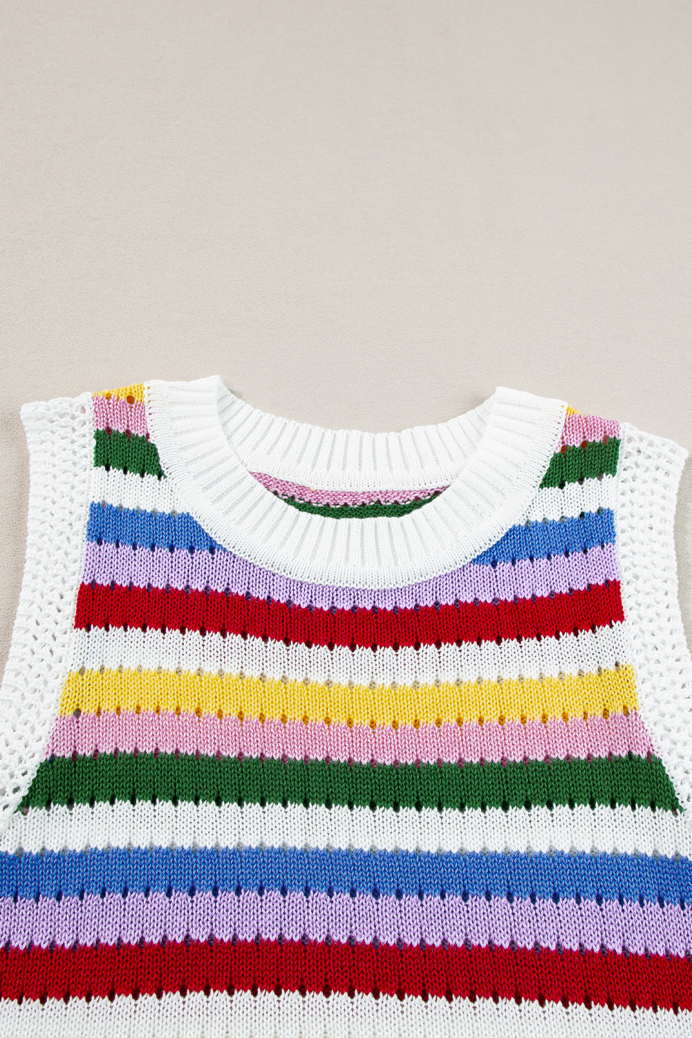 Striped Knitted Eyelet Slim Sweater Vest | Multicolour