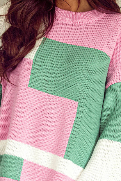 Colourblock Drop Shoulder Bell Sleeve Sweater | Pink