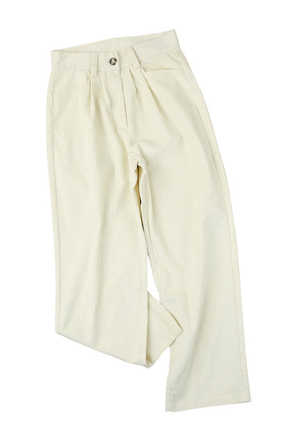 Corduroy High Waist Straight Leg Pants | Beige