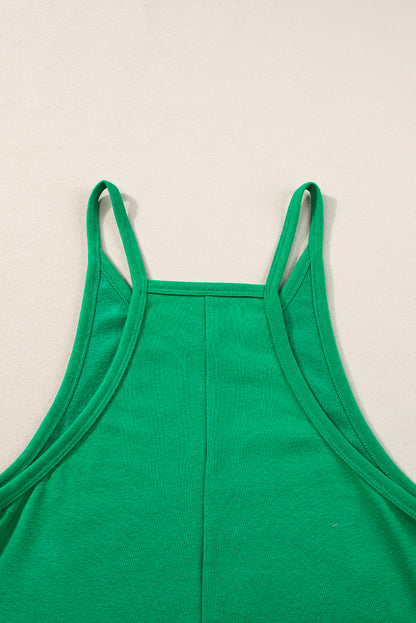 Sleeveless Pocketed V Neck Jersey Romper | Bright Green