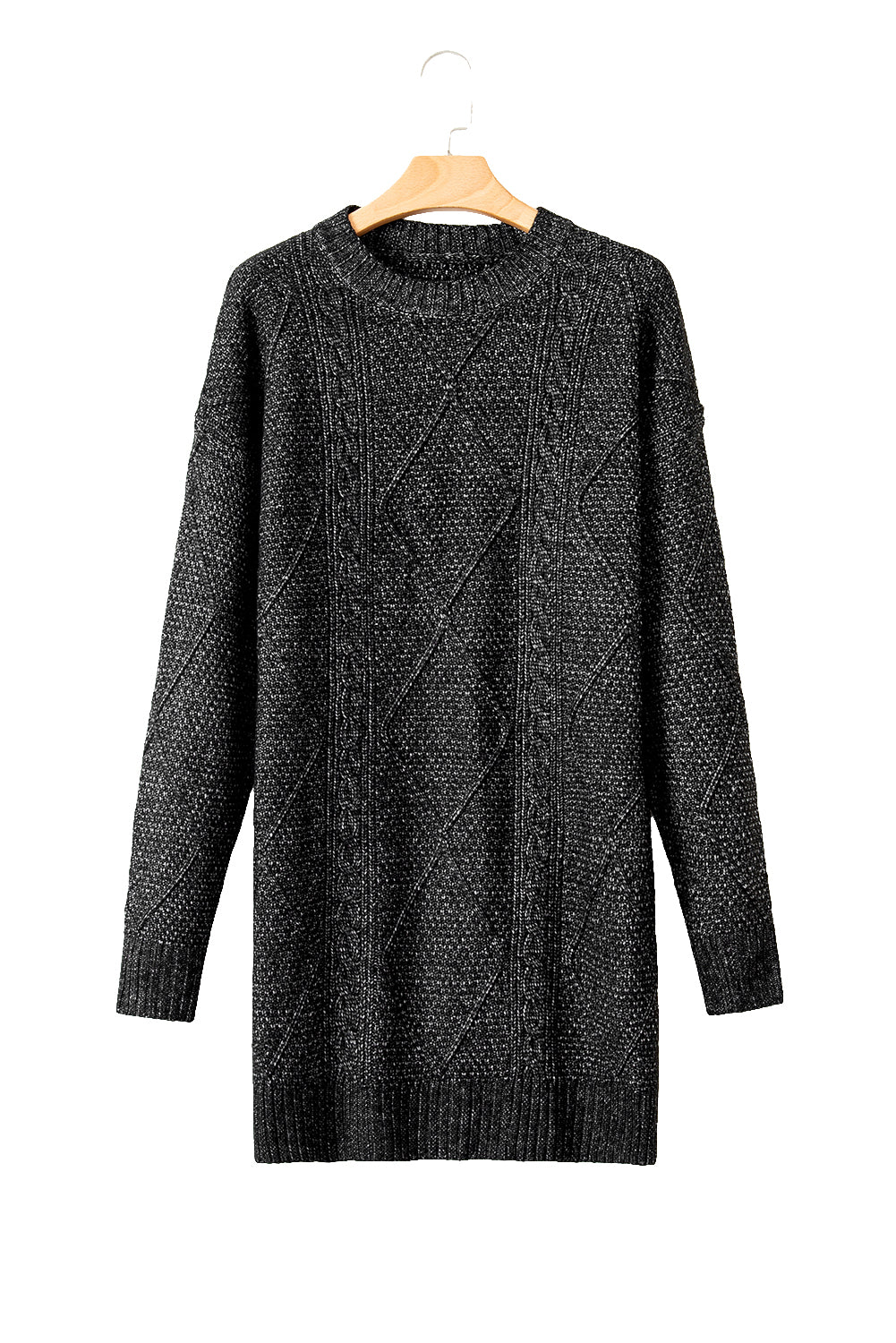 Cable Knit Drop Shoulder Loose Fit Sweater Dress | Black