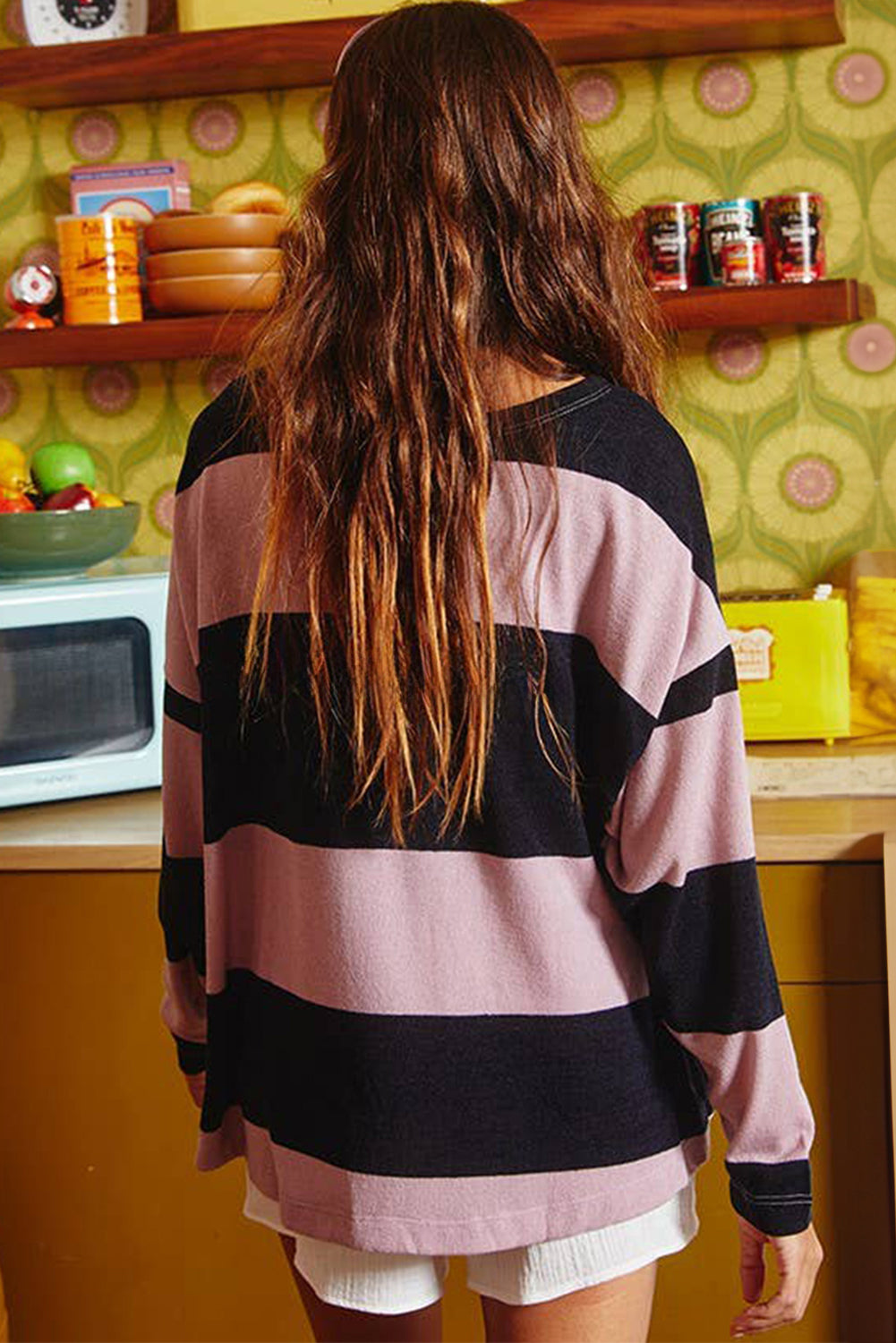 Colour Block Number 22 Print Game Day Loose Long Sleeve Top | Pink Stripe