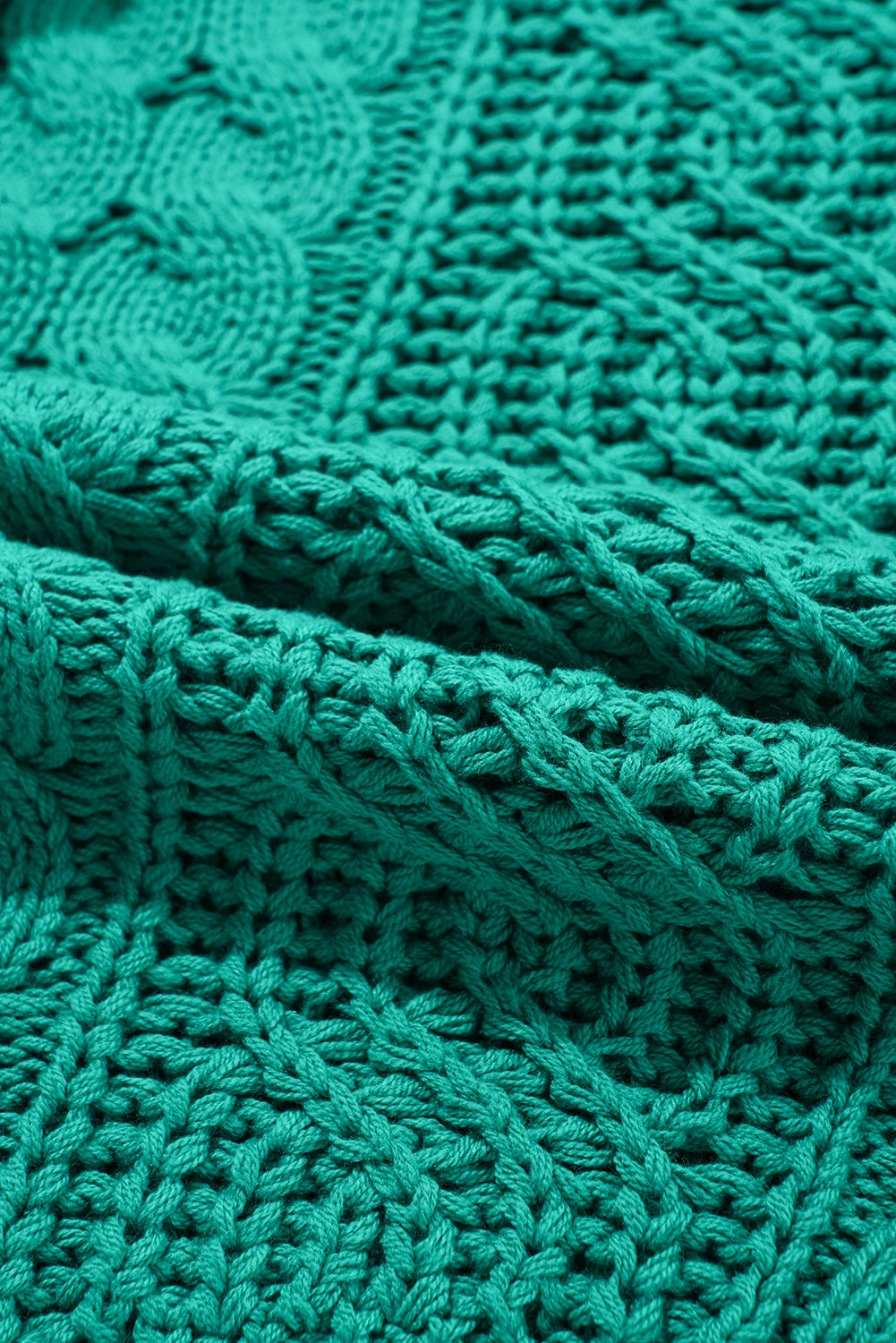 Cable Knit V Neck Contrast Drawstring Hooded Sweater | Sea Green