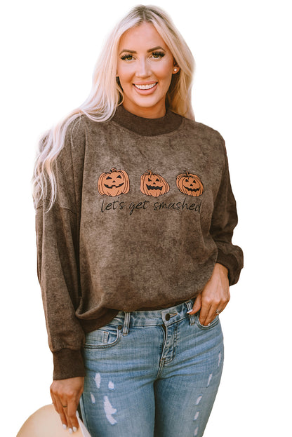 Let'S Get Smashed Halloween Pumpkin Graphic Sweatshirt | Brown