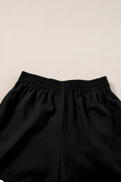 Ricrac Trim Tank Top Elastic Waist Shorts Set | Black