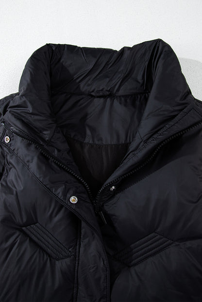 Quilted High Neck Zip Up Jacket Vest | Black