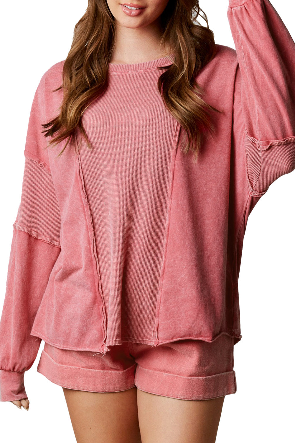 Mineral Wash Patchwork Exposed Seam Sweatshirt | Rose