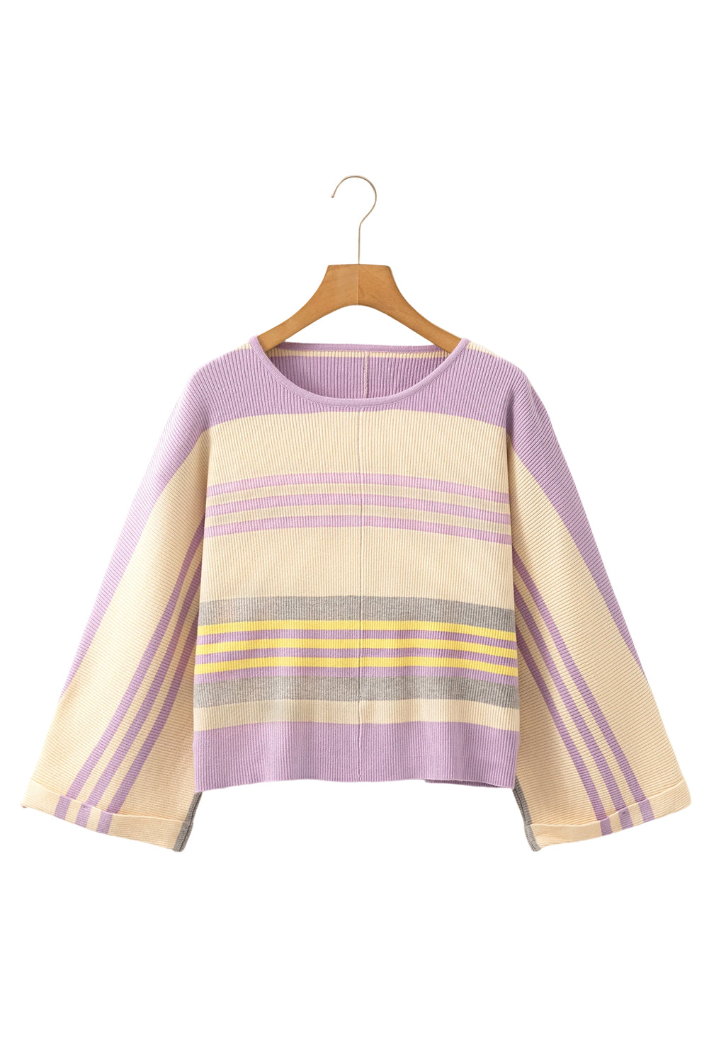 Borderline Rib Knit Cuffed Dolman Sleeve Sweater | Purple Stripe