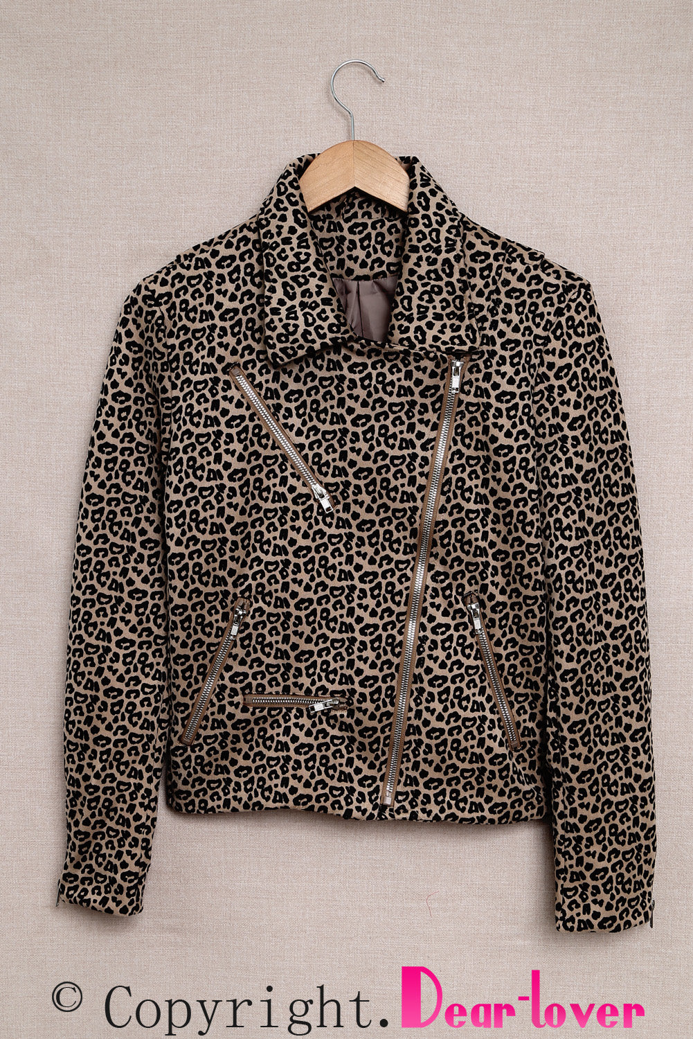 Zipped Notch Collar Short Jacket | Leopard