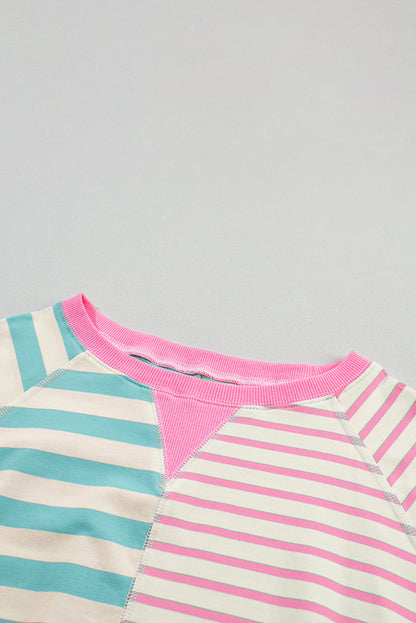 Contrast Patchwork Oversized T Shirt | Pink Stripe