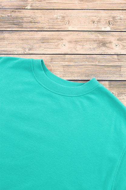 Plain Drop Shoulder Crewneck Pullover Sweatshirt | Aruba Blue