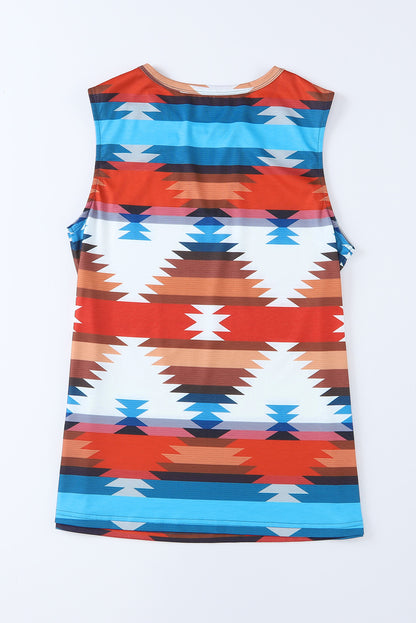 Fiery  Aztec Geometric Print Hollowed Neckline Tank Top | Red