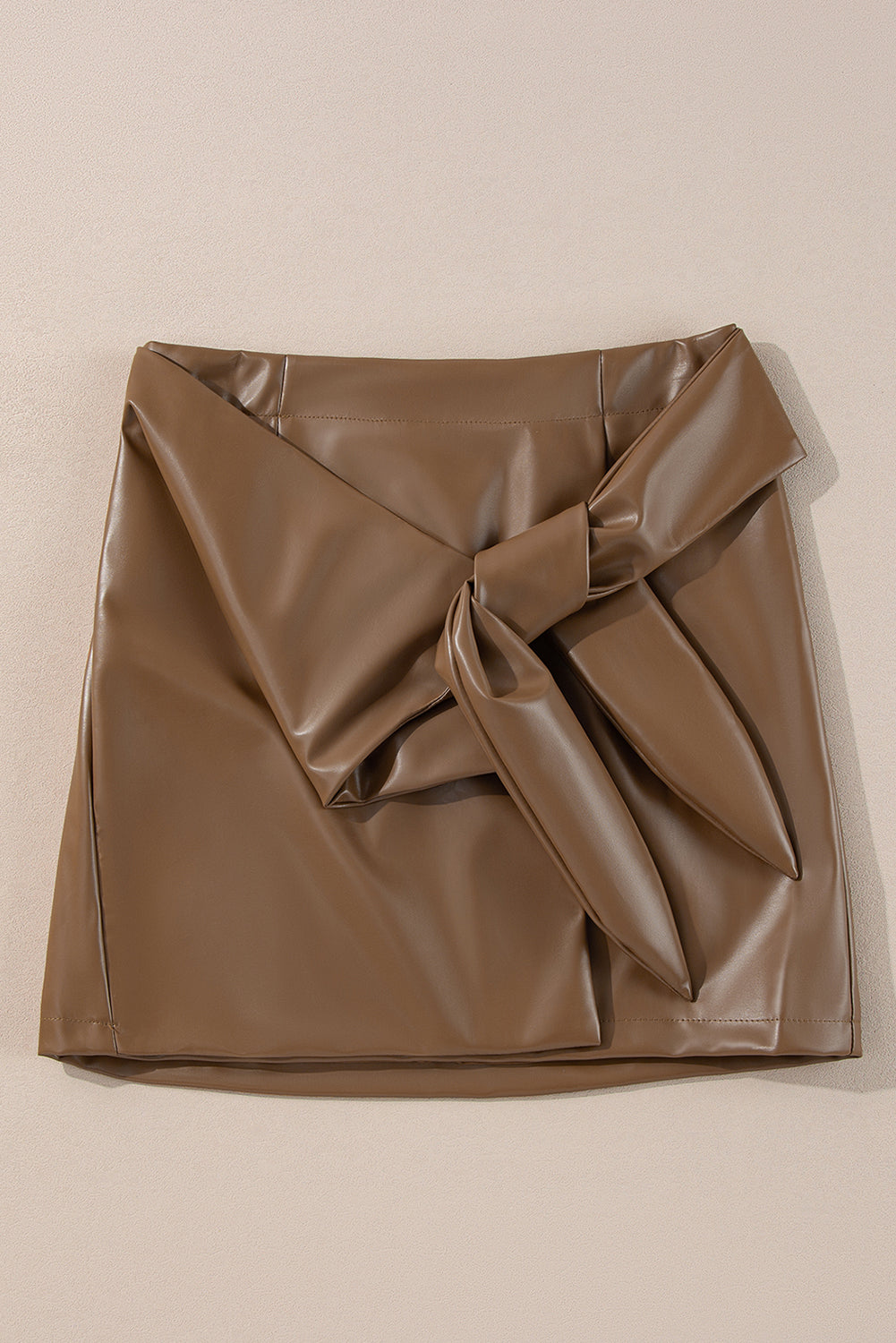 Bowknot Faux Leather Mini Skirt | Coffee