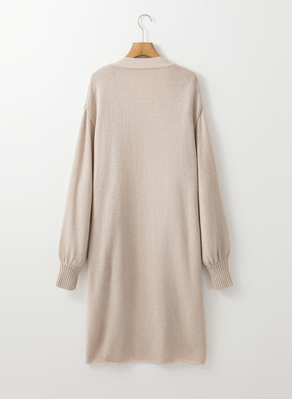 Side Pockets Open Front Long Knitted Cardigan | Beige