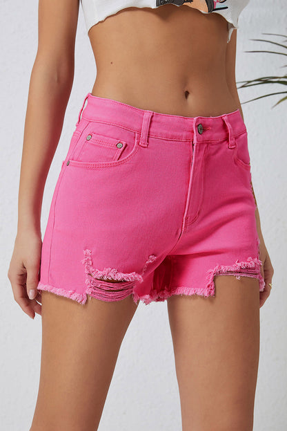 Distressed Slim Fit High Waist Denim Shorts | Rose