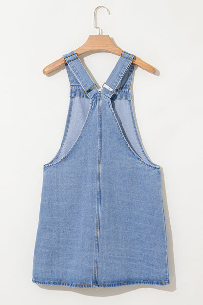 Wide Strap Button Front Pocketed Denim Mini Dress | Beau Blue