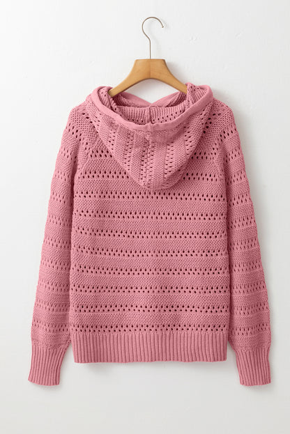 Pointelle Knit Raglan Sleeve Hooded Sweater | Peach Blossom