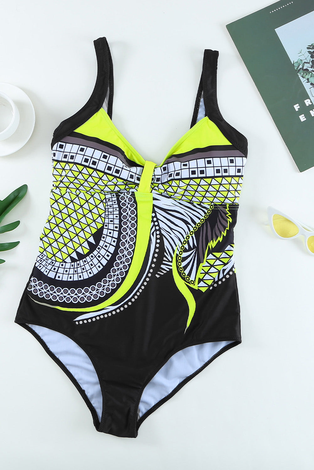 Tribal Print One Piece Swimsuit | Yellow