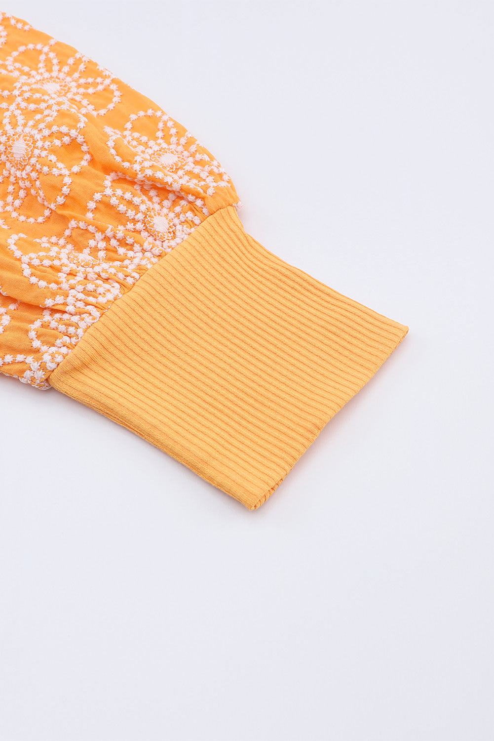 Flower Puff Sleeve Ribbed Knit Top | Yellow