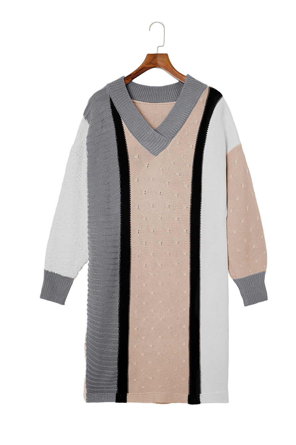 Mixed Boucl Colour Block Plus Size Sweater Dress | Apricot