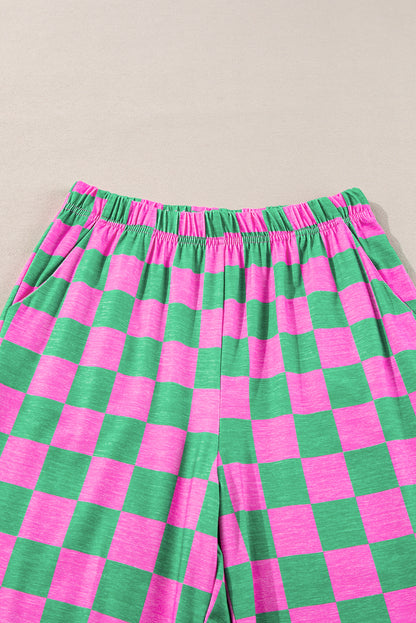 2-Tone Checked Print High Waist Wide Leg Pants | Green