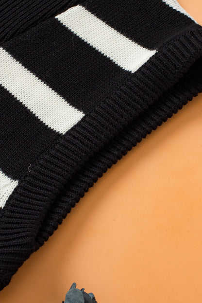 Zipped Collar Knit Sweater Tank | Black Stripe