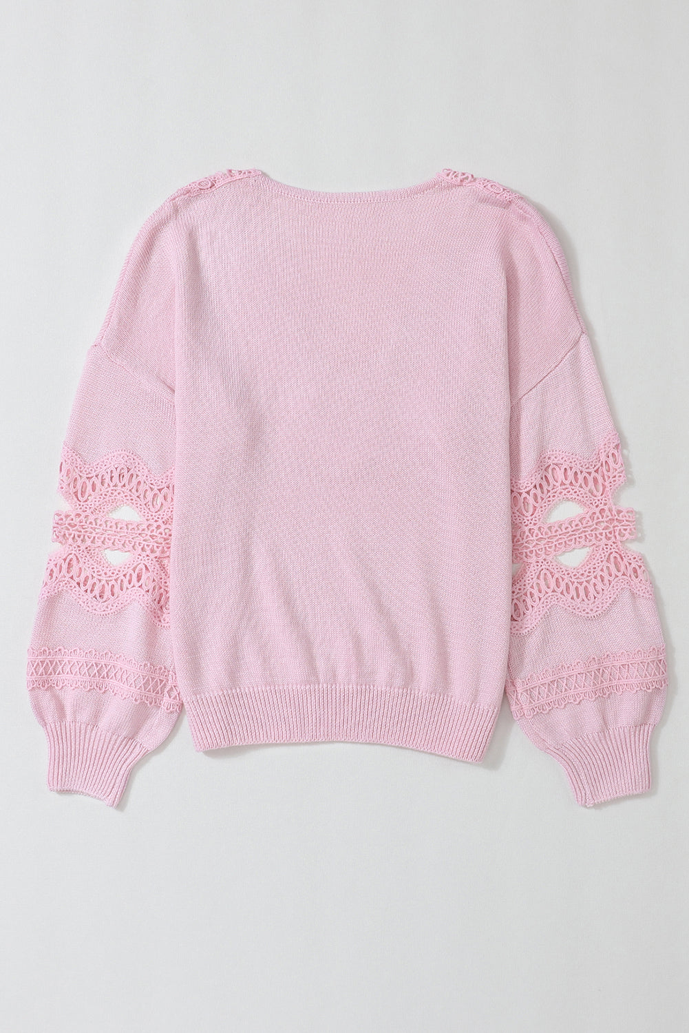 Hollowed Lace Splicing V Neck Loose Sweater | Pink