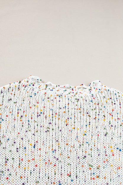 Colourful Confetti Distressed Knit Sweater | White