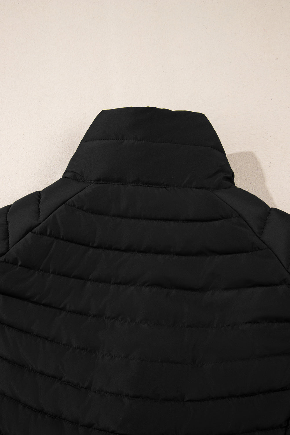 Plush Collared Quilted Zipped Puffer Vest | Black