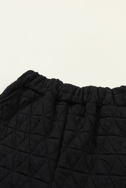 Solid Quilted Pullover And Pants Outfit | Black