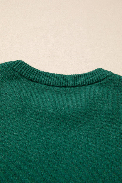 Pearled Drop Shoulder Round Neck Sweater | Evergreen