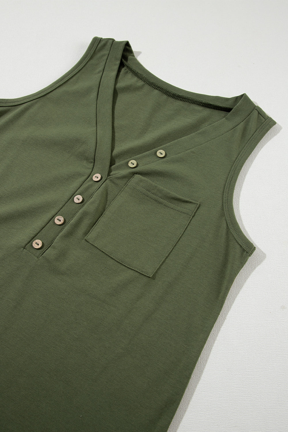 Half Button V Neck Patched Pocket Tank Top | Jungle Green