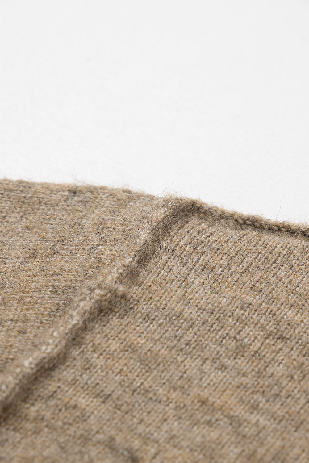 Contrast Trim Mock Neck Drop Shoulder Sweater | Pale Khaki