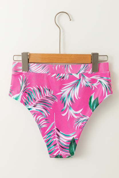 Tropical Print Textured Bikini Bottoms | Rose