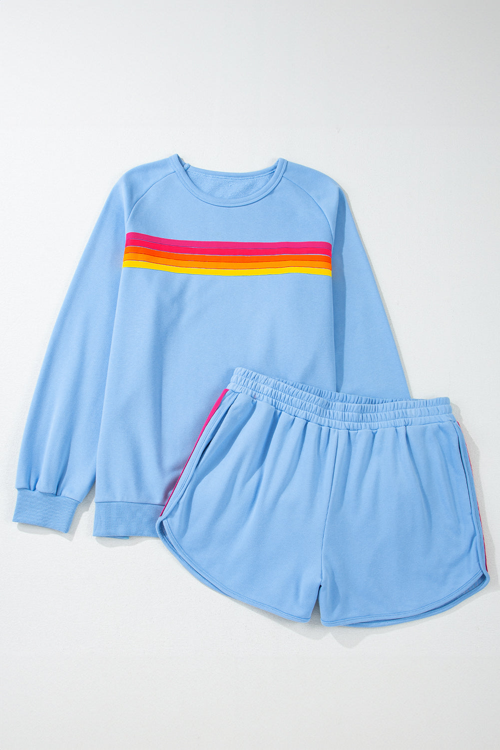 Striped Accent Pullover And Shorts Two Piece Casual Set | Beau Blue