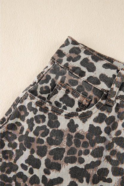 Leopard Denim Mini Skirt | Khaki