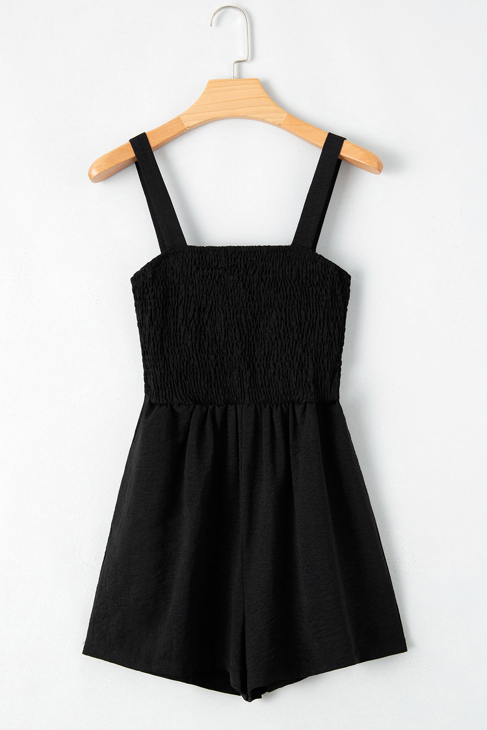 Casual Pocketed Smocked Sleeveless Romper | Black