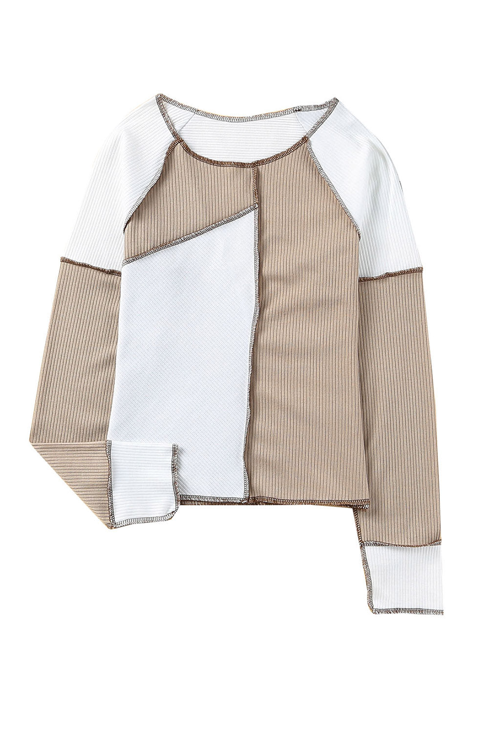 Irregular Colour Block Seaming Trim Rib Knit Top | White