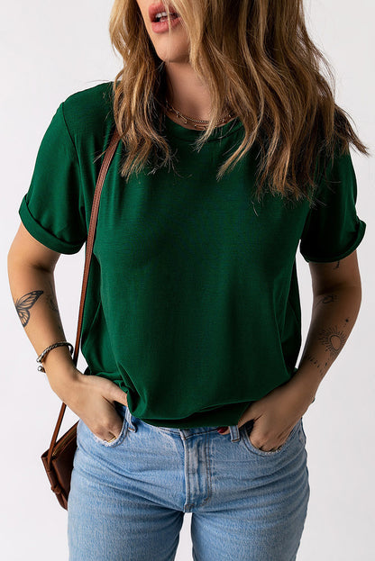 Solid Colour Crew Neck Tee | Green