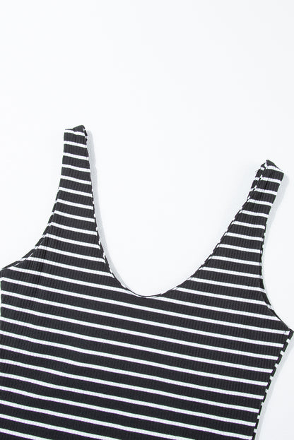 Ribbed Knit Sleeveless Mini Dress | Black Stripe