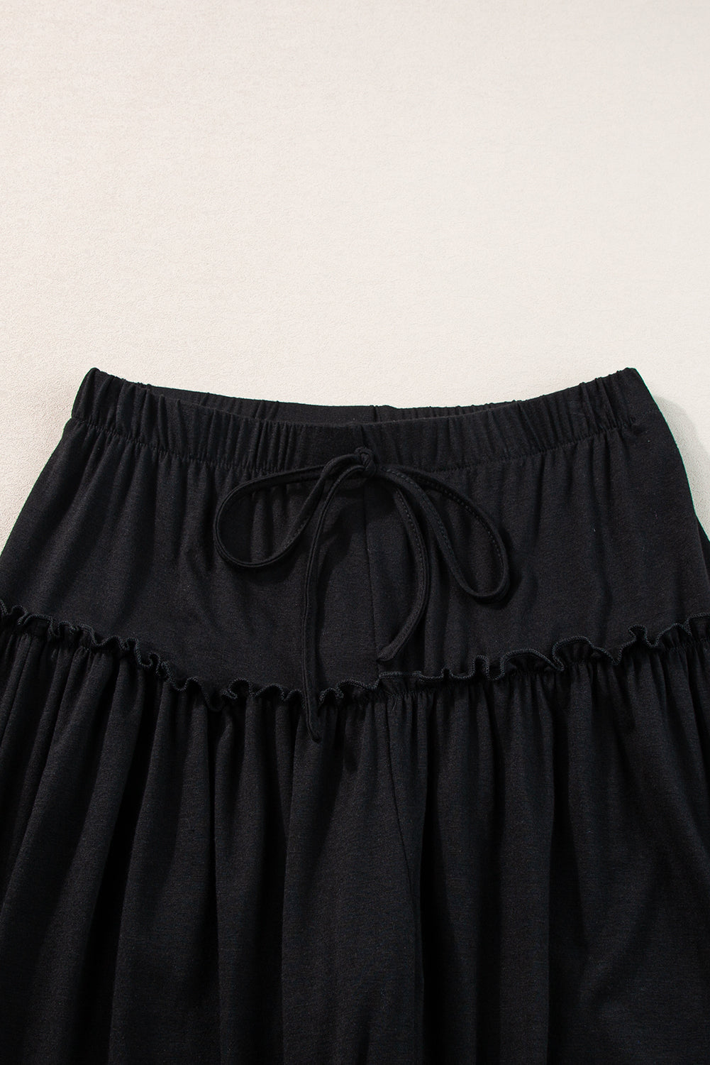 Frilled Drawstring High Waist Wide Leg Pants | Black