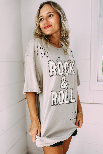 Rock & Roll Graphic Distressed Vintage Tee | Gray