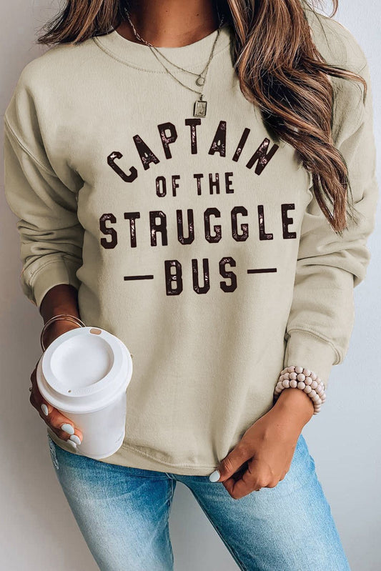 Khaki CAPTIN Of THE STRUGGLE BUS Graphic Sweatshirt