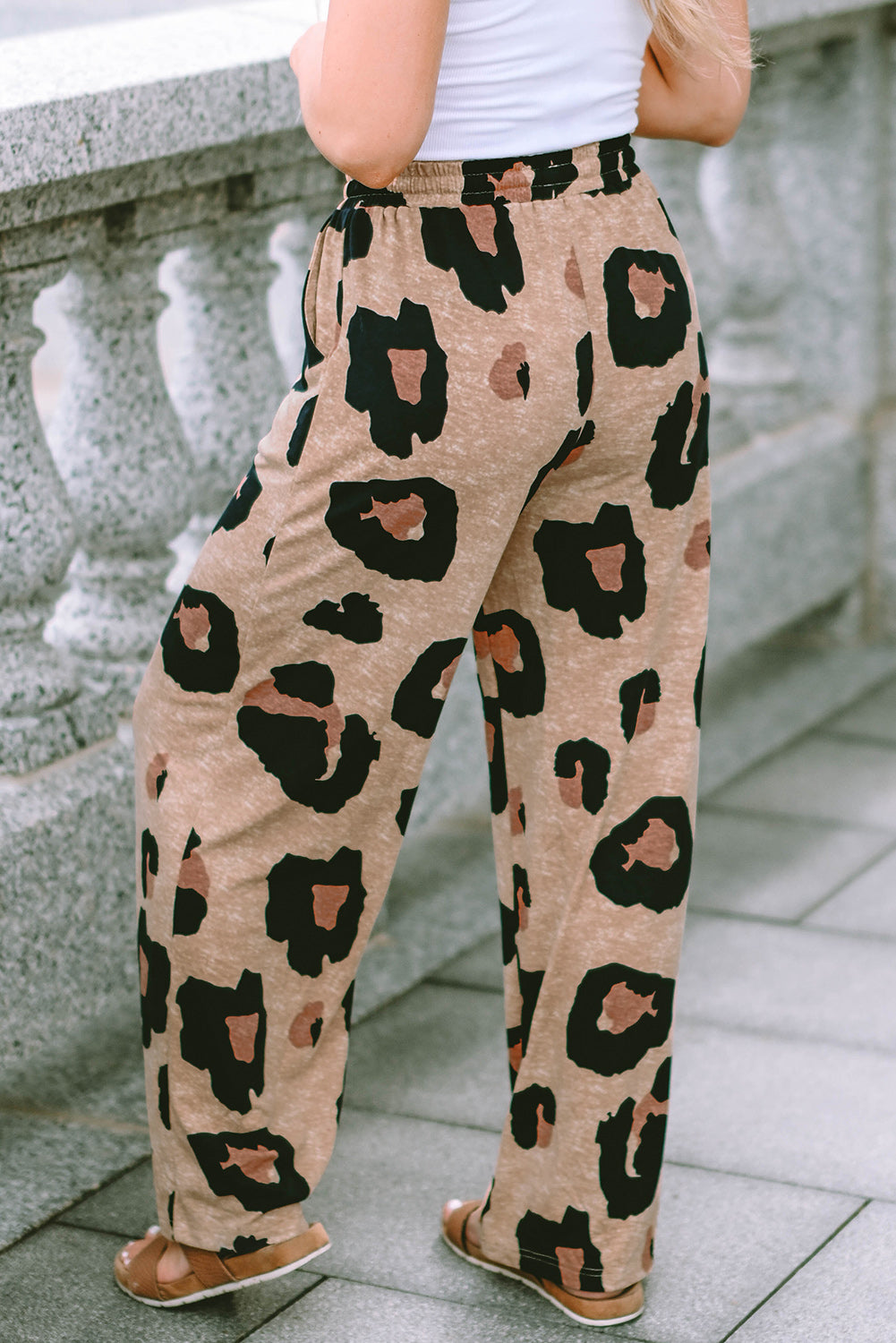 Drawstring Wide Leg Casual Pants | Leopard