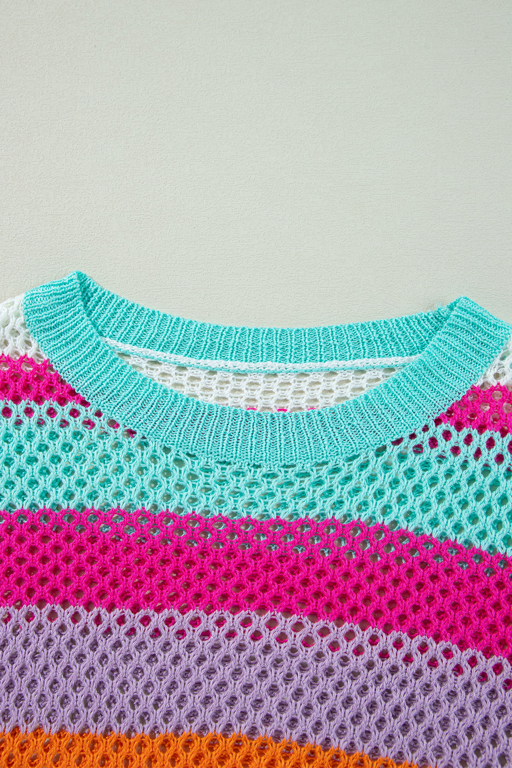 Colourblock Patchwork Knit Crochet Eyelet Sweater | Rose Red